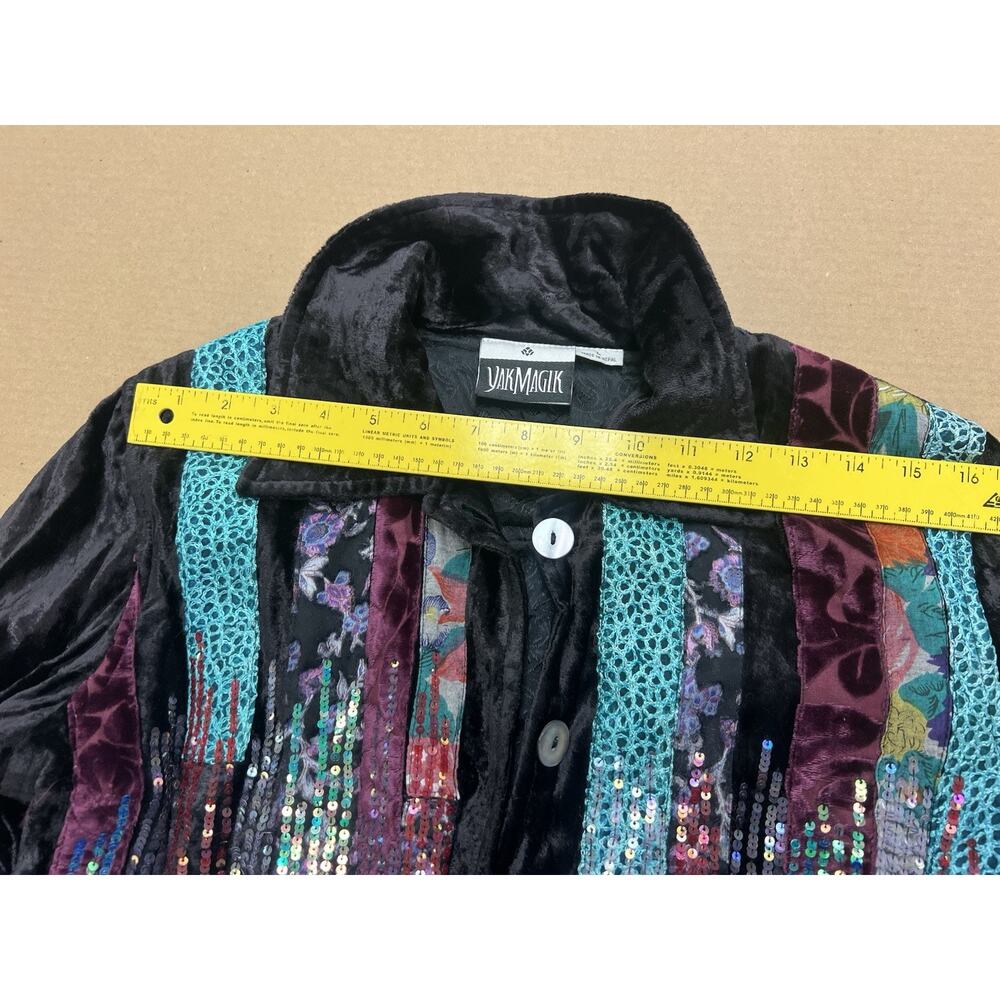 YakMagik Velvet Sequin Patchwork Jacket Women Large Nepal Button Front Boho Art - Picture 8 of 8
